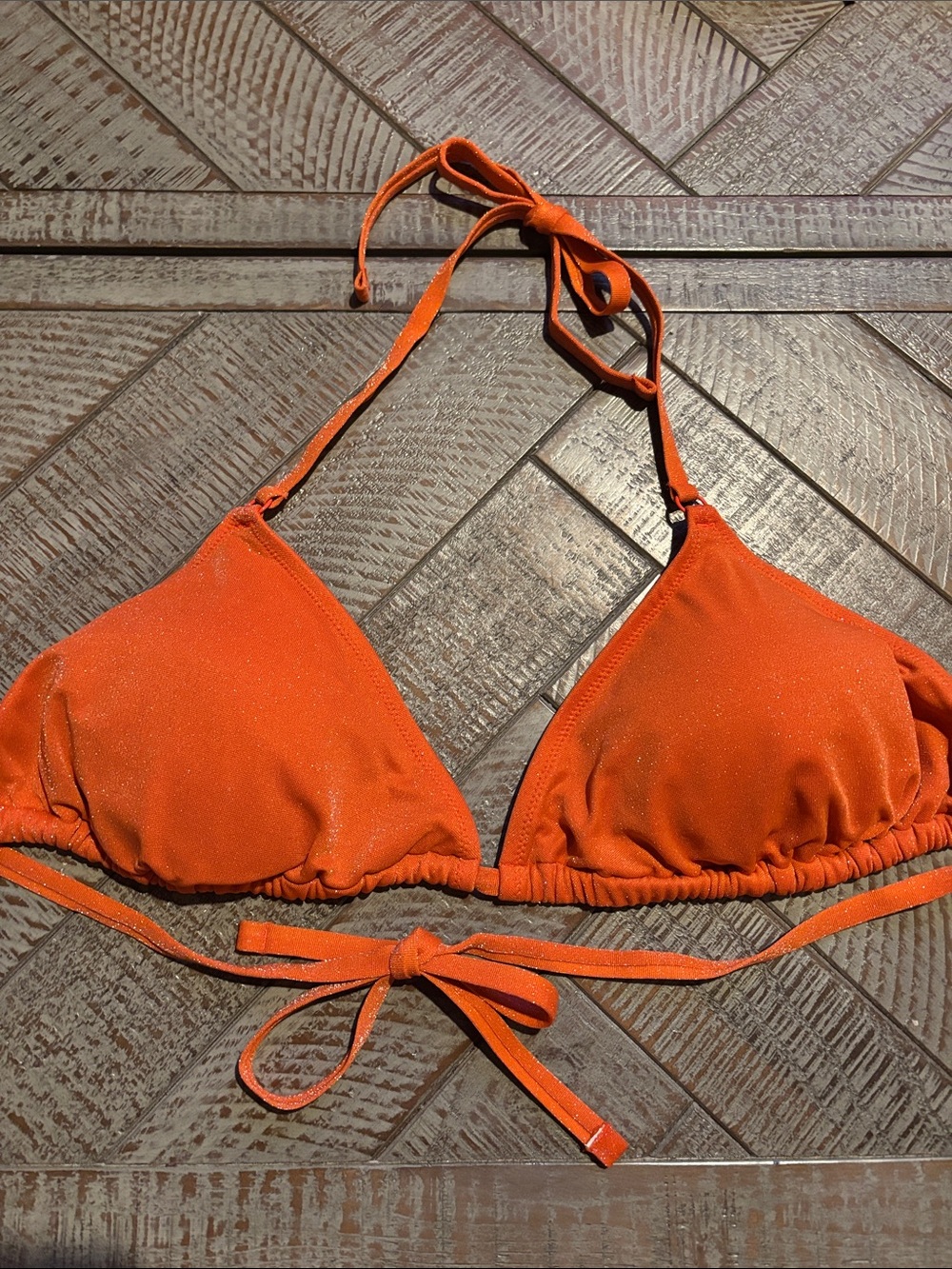 Orange Shimmer Triangle Bikini Top